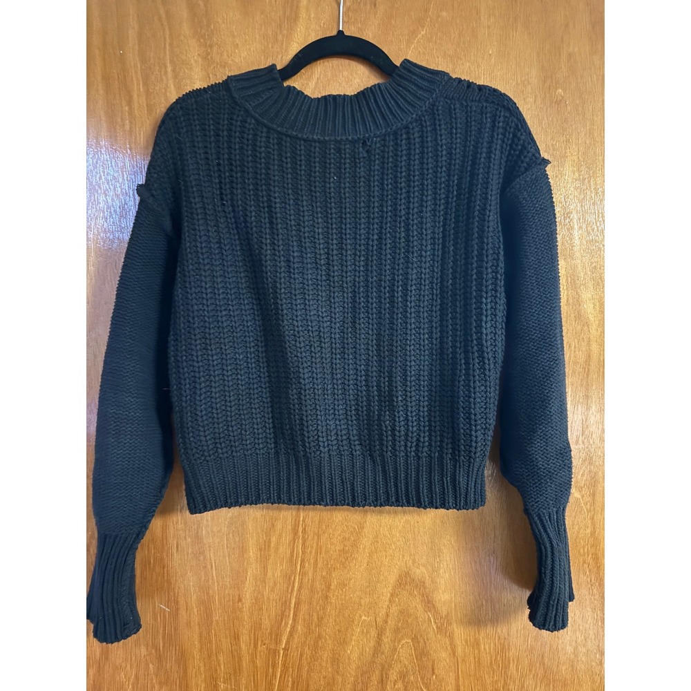 Free People Bell Song Sweater Black Pointelle Knit Pullover Boho Small - Picture 3 of 5